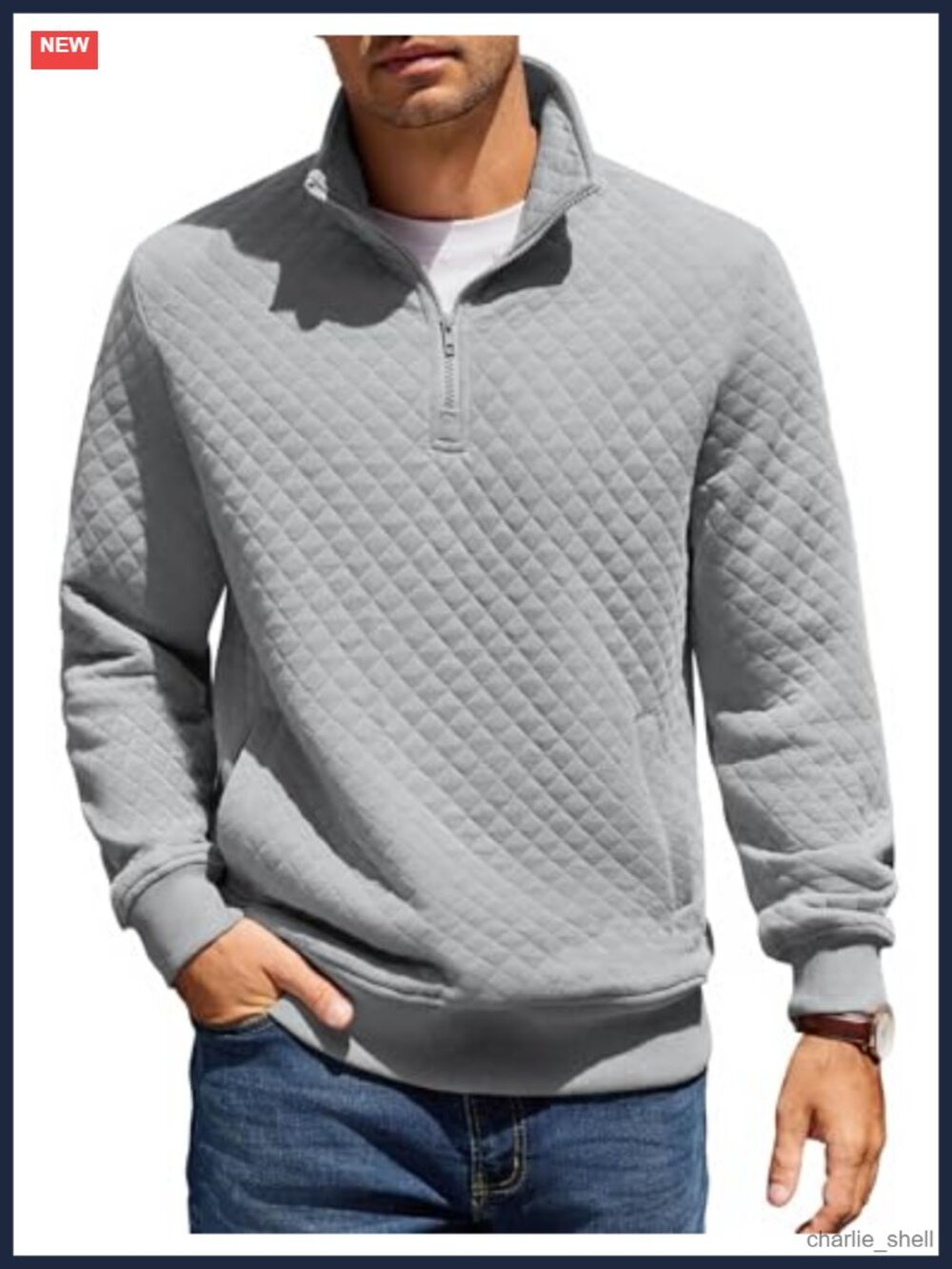 Men's Quarter Zip Pullover Sweatshirt Mock Neck Kangaroo Pocket